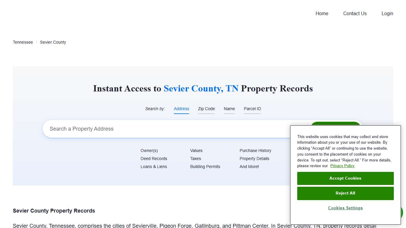 Sevier County, TN Property Records Owners, Deeds, Permits