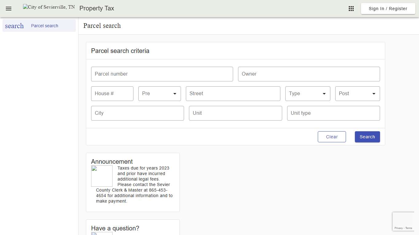 Search - Parcel search - Property Tax - City of Sevierville, TN - Municipal Online Services